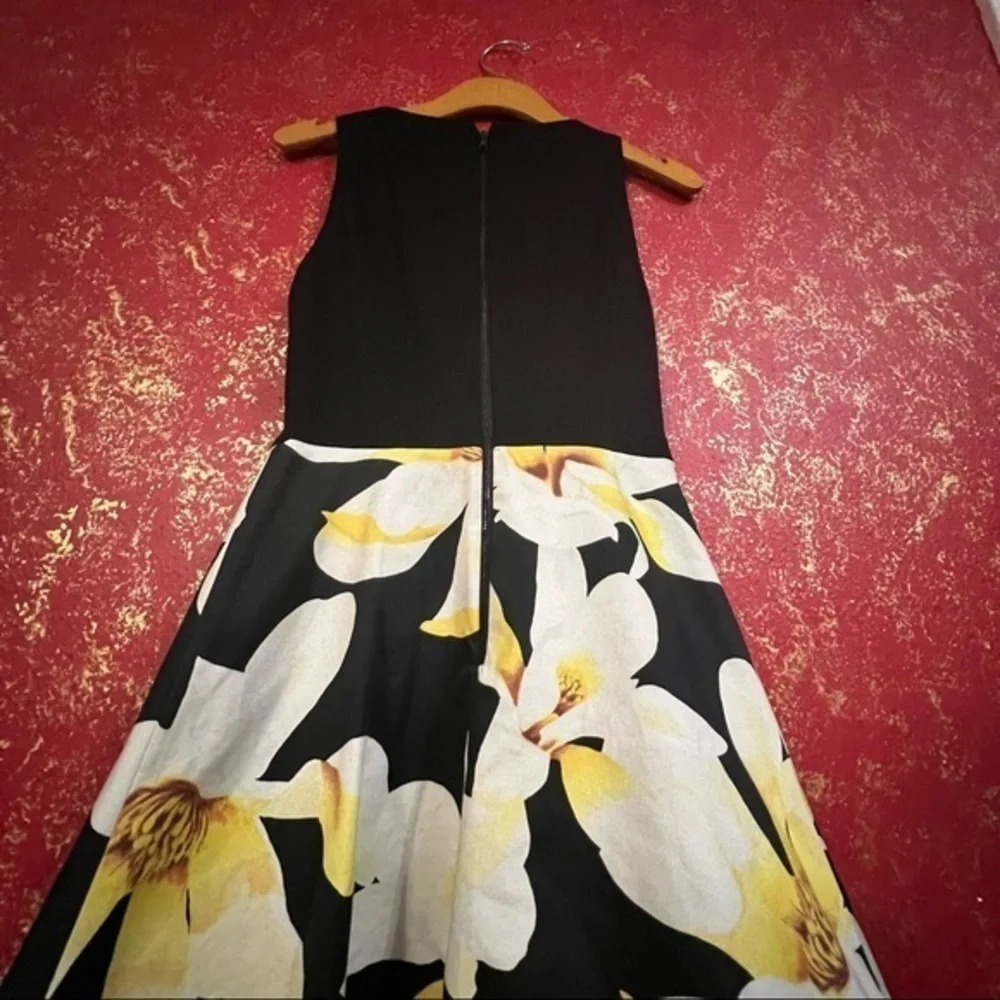 ALICE + OLIVIA KOURTNEY Sleeveless Box Pleated Combo Lined Dress Black /Floral 2 - Picture 8 of 15